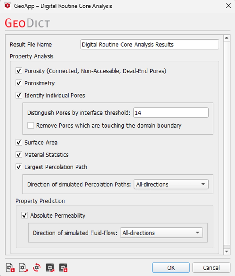 GUI der Digital Routine Core Analysis (RCA) GeoApp