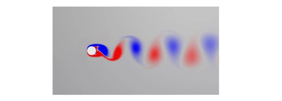Kármán vortex street (Re ≈ 330) behind a cylinder computed with the LIR solver