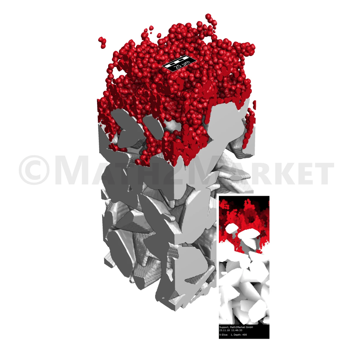 3D model of the microstructure of a Diesel Particulate Filter (DPF) made of sintered ceramic, created with the GrainGeo module.