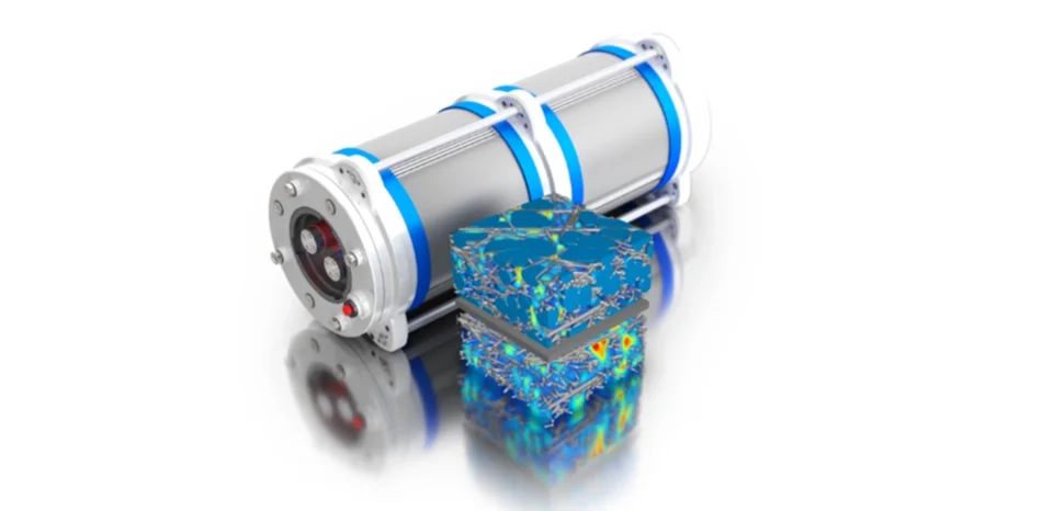 Gas Diffusion Layer of a PEM Fuel Cell, with full cell in the back