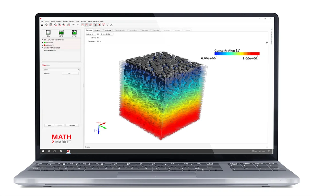 3D-structure model of porous media including the concentration of diffusing fluid in the Z-direction computed with DiffuDict