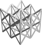 Digital 3D model of a strut-based, Face Centered Cubic (FCC) lattice with Z-struts, created with the GeoDict module GridGeo