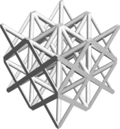 Digital 3D model of a "Face Centered Cubic plus Body Centered Cubic with Z-Strut" strut-based lattice, created with the GeoDict module GridGeo