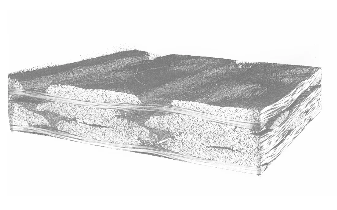 3D visualization of a micro-CT image of a glass fiber matrix with injected epoxy resin in GeoDict