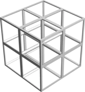 Digital 3D model of a cubic, strut-based lattice structure, created with the GeoDict module GridGeo