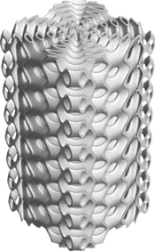 Digital 3D model of a cylindrical Schwarz Primitive, a triply periodic minimal surface (TPMS), as a surface-based lattice created with the GeoDict module GridGeo