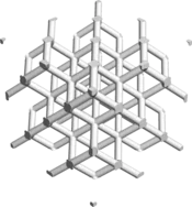 Digital 3D model of a "Diamond Penta Mode" strut-based lattice structure, created with the GeoDict module GridGeo