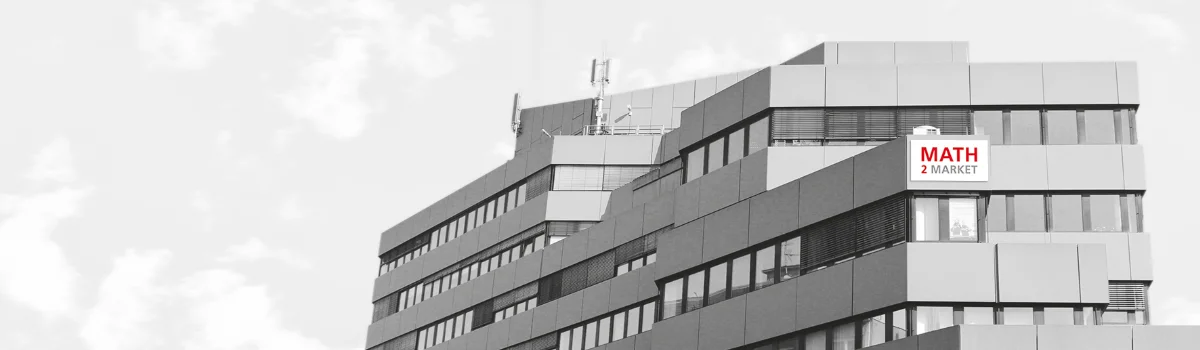 The Fackelcenter in Kaiserslautern, the corporate headquarters of Math2Market, featuring the company logo on the facade.