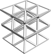 Digital 3D model of a strut-based lattice structure in the shape of a Gyroid 7 structure, created with the GeoDict module GridGeo