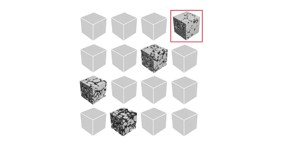 Durch Parameterstudien werden digitale Prototypen schnell entworfen, indem die Statistiken der Geometrie variiert werden, die die Materialeigenschaften steuern.